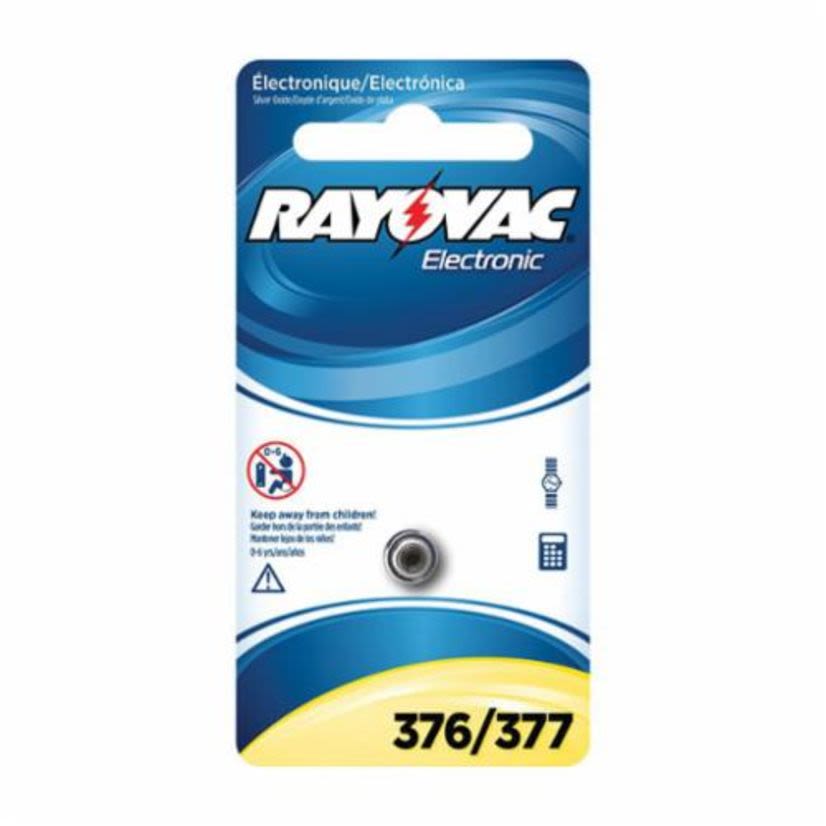 Spectrum Brands Rayovac® 376/377-1ZM Watch/Electronic Battery, Silver Oxide, 1.5 V V Nominal, 28 mAh Nominal, 376/377